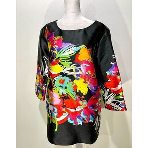 Caroline Rose tropical punch blouse arthy romantic frestive USA made women's S